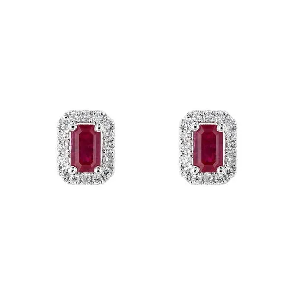 0.60tw Ruby and Diamonds Halo Stud Earrings in 18kt White Gold La Mine d'Or Moncton, NB