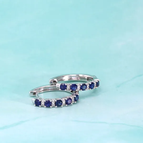 1.50tw Sapphire and Diamond Huggie Earrings in 18kt White Gold Image 2 La Mine d'Or Moncton, NB
