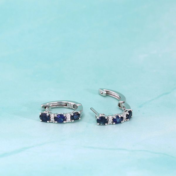 1.50tw Sapphire and Diamond Huggie Earrings in 18kt White Gold Image 2 La Mine d'Or Moncton, NB