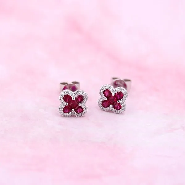 1.49tw Ruby and Diamond Clover Earrings in 18kt White Gold Image 2 La Mine d'Or Moncton, NB
