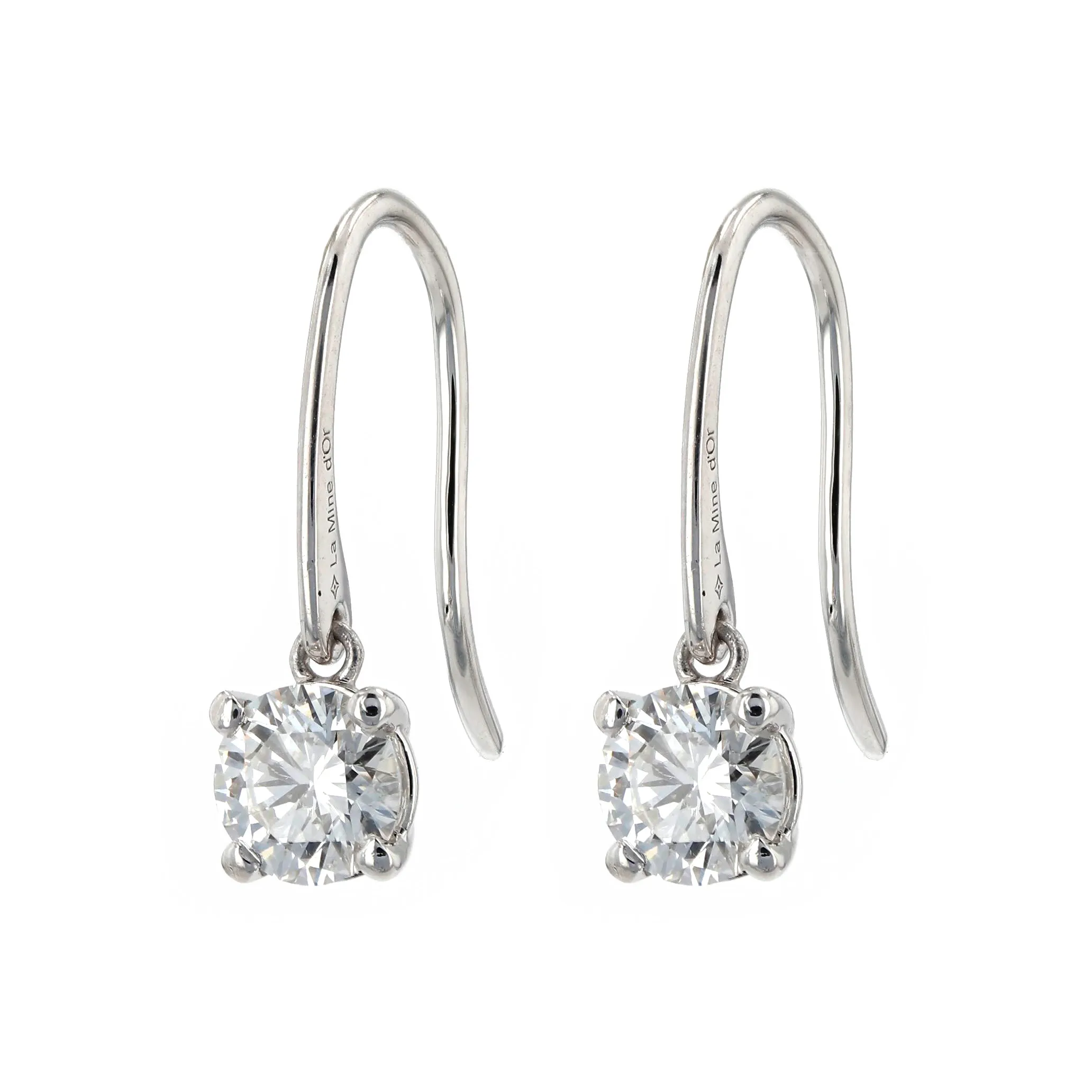 1.00tw Round Brilliant Diamond French Drop Earrings