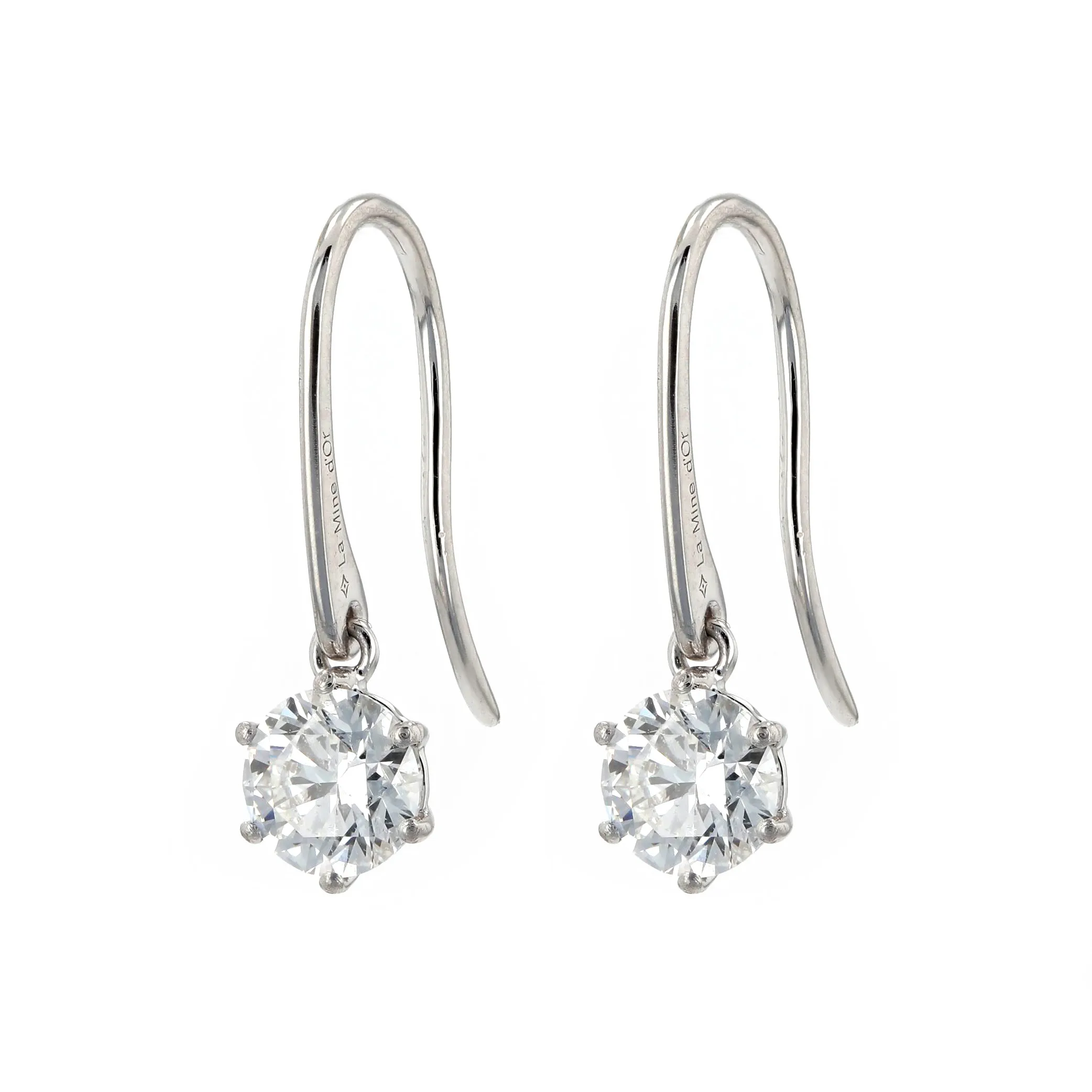 1.01tw Round Brilliant Diamond French Drop Earrings