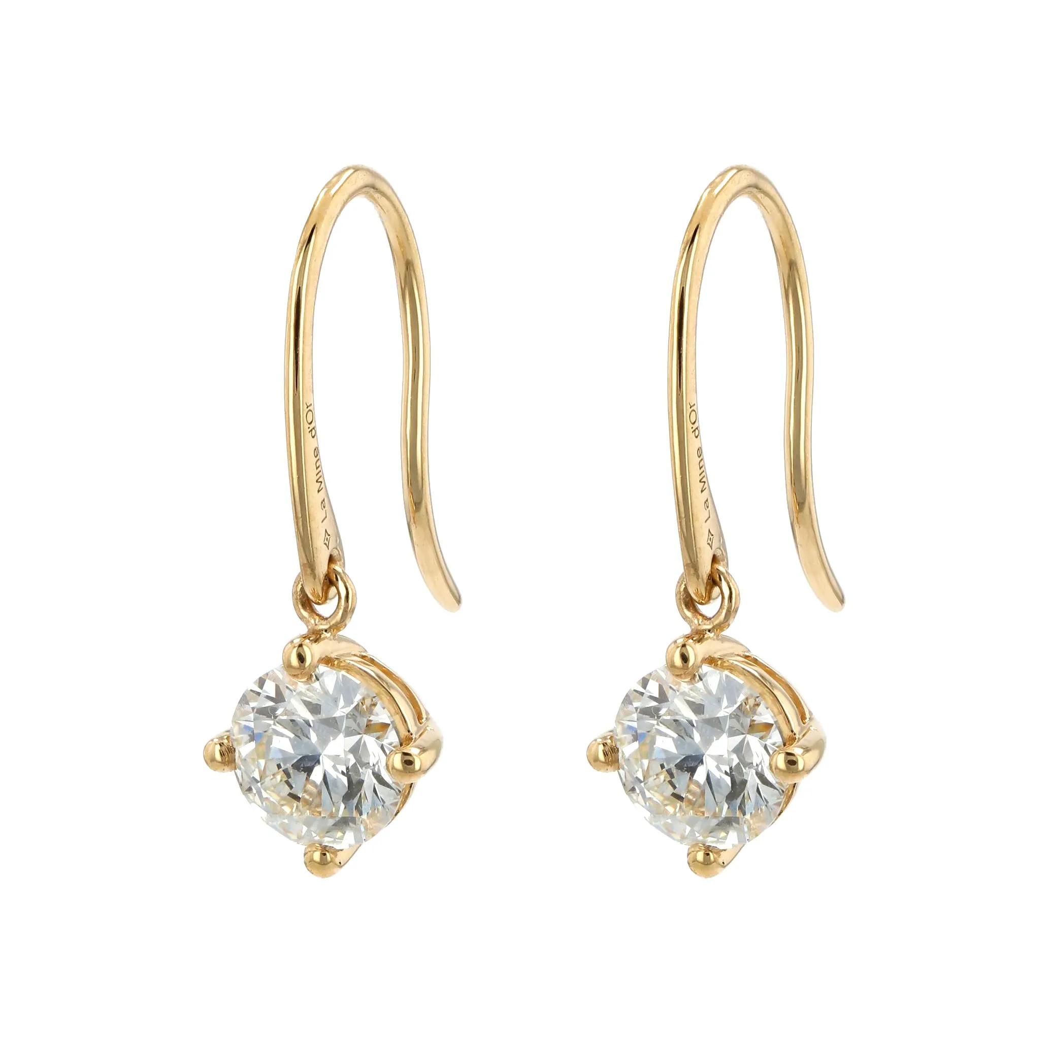 1.43tw Round Brilliant Diamond French Drop Earrings