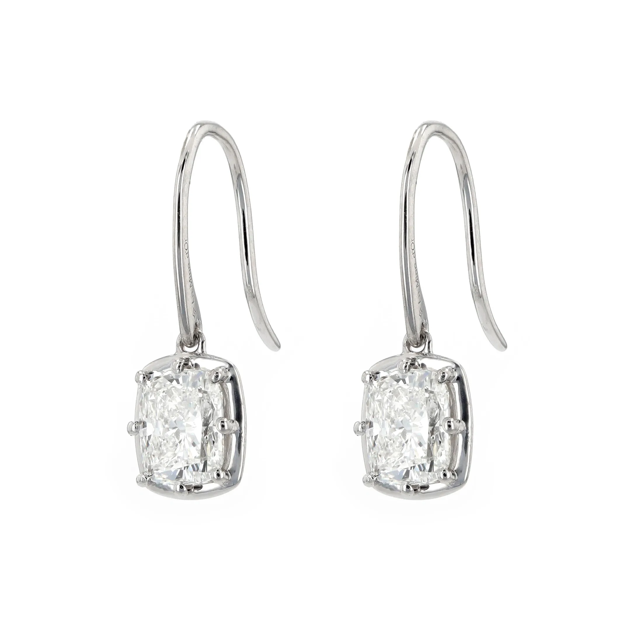 1.80tw Cushion Shaped Diamond French Drop Earrings