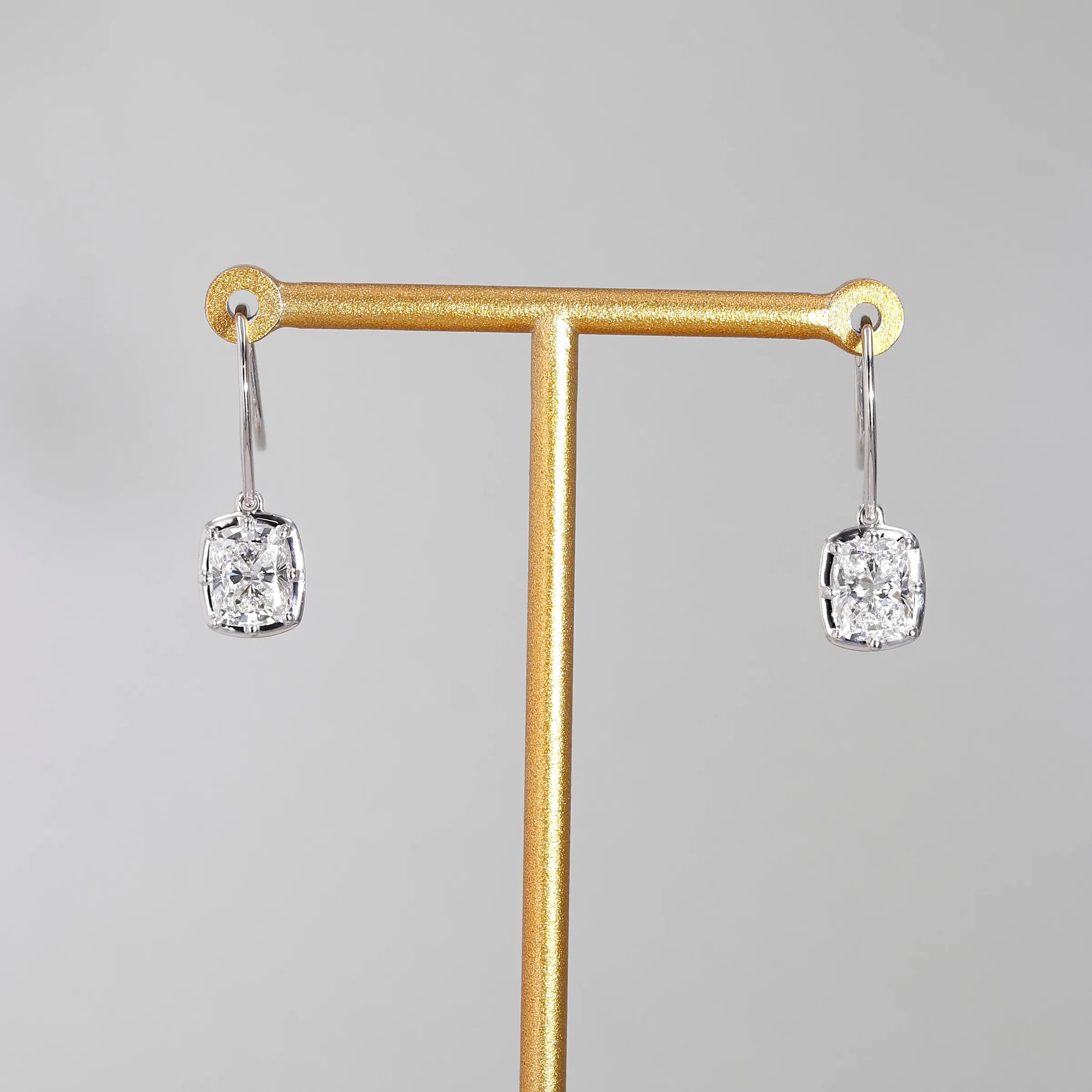 1.80tw Cushion Shaped Diamond French Drop Earrings