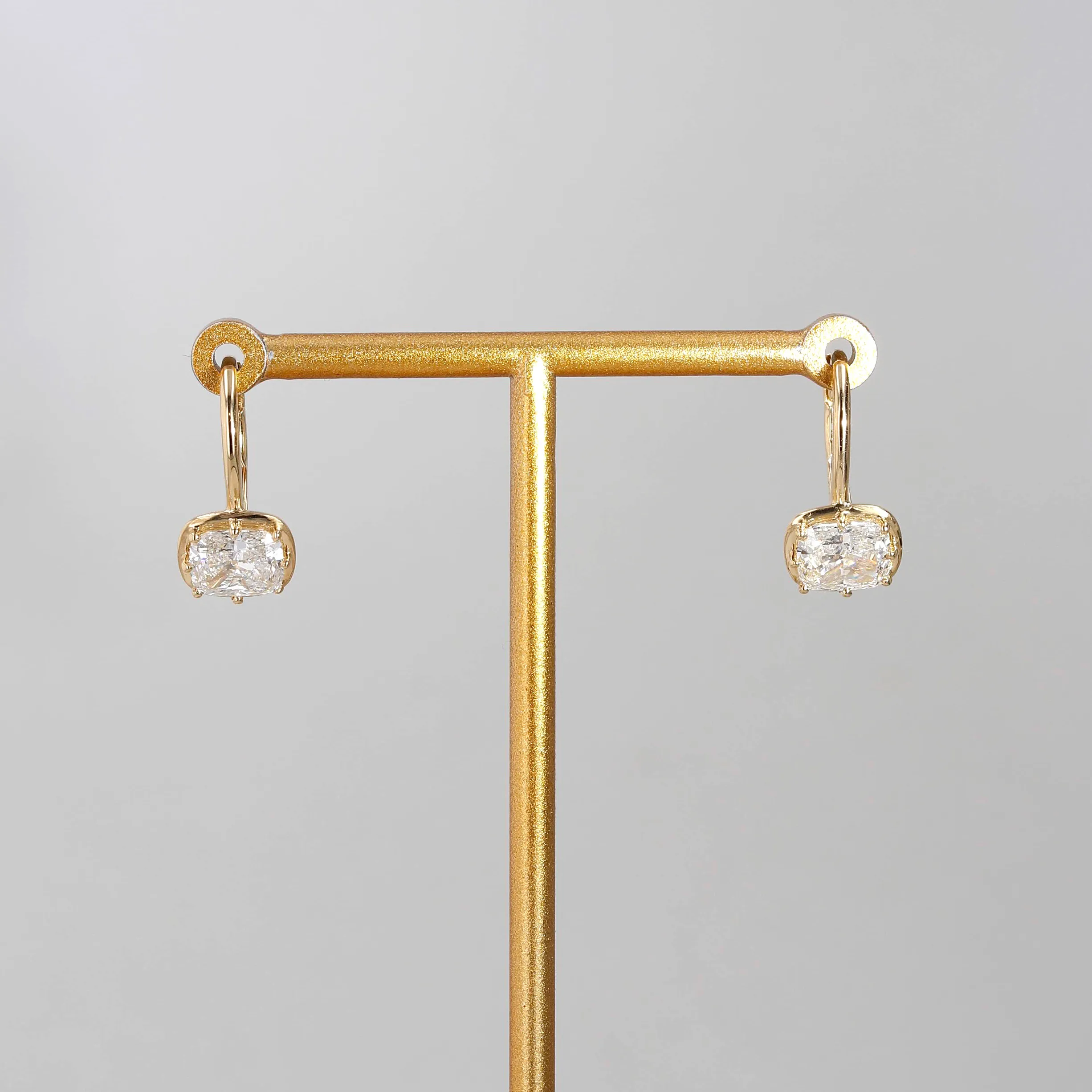 1.86tw Cushion Shaped Diamond French Drop Earrings