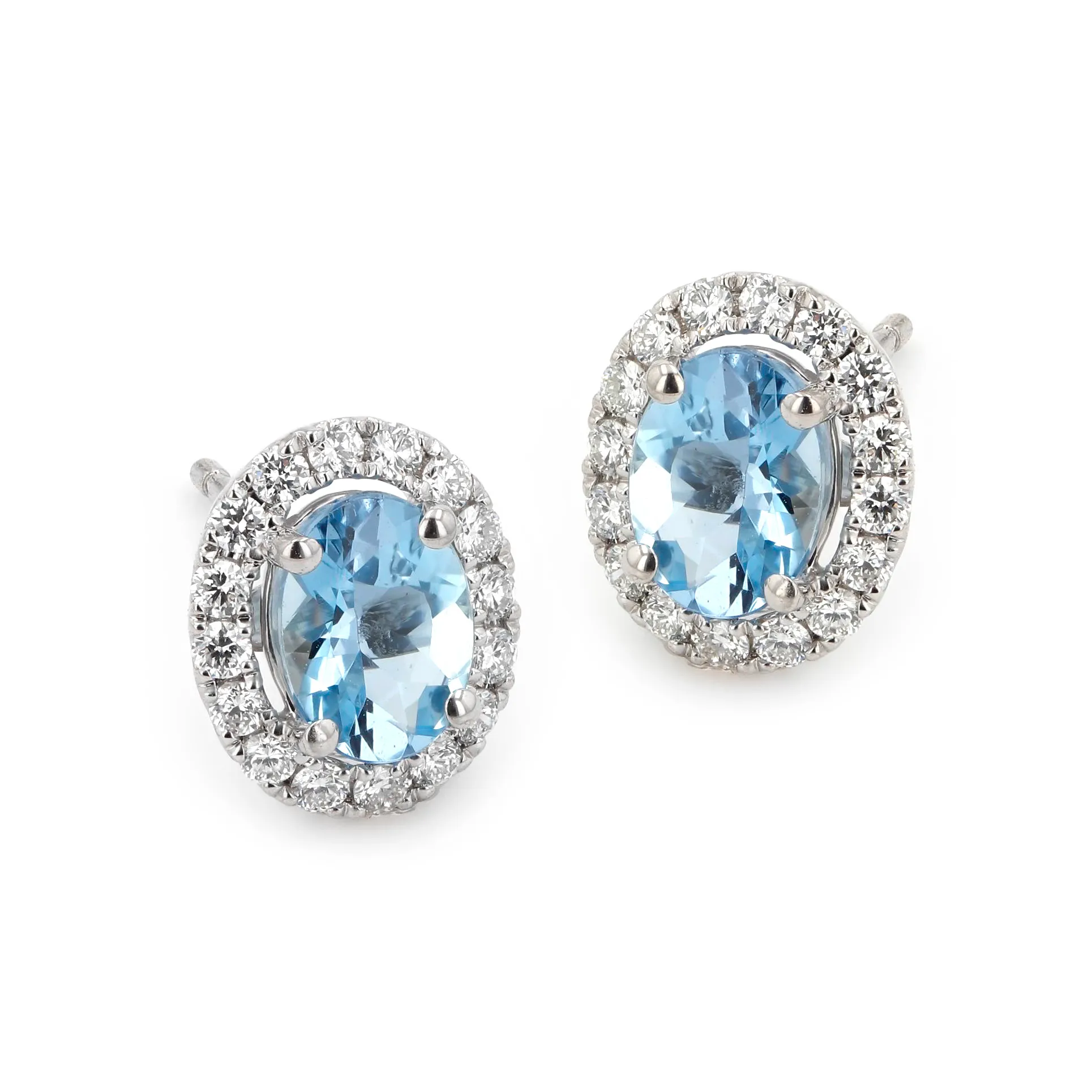 1.40tw Oval Aquamarine and 0.40tw Diamond Halo Stud Earrings