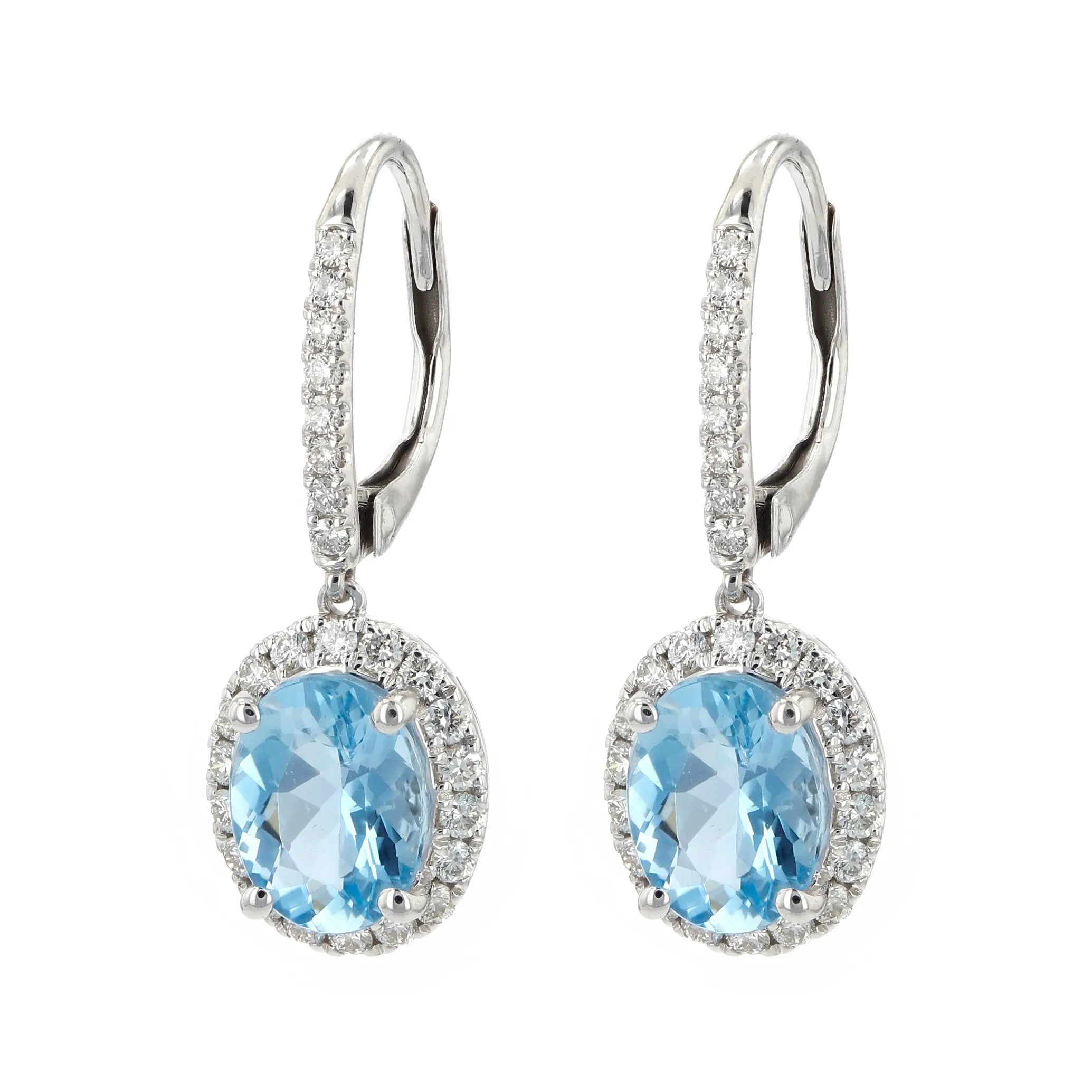 2.30tw Aquamarine Oval and 0.50tw Diamond Halo Drop Earrings