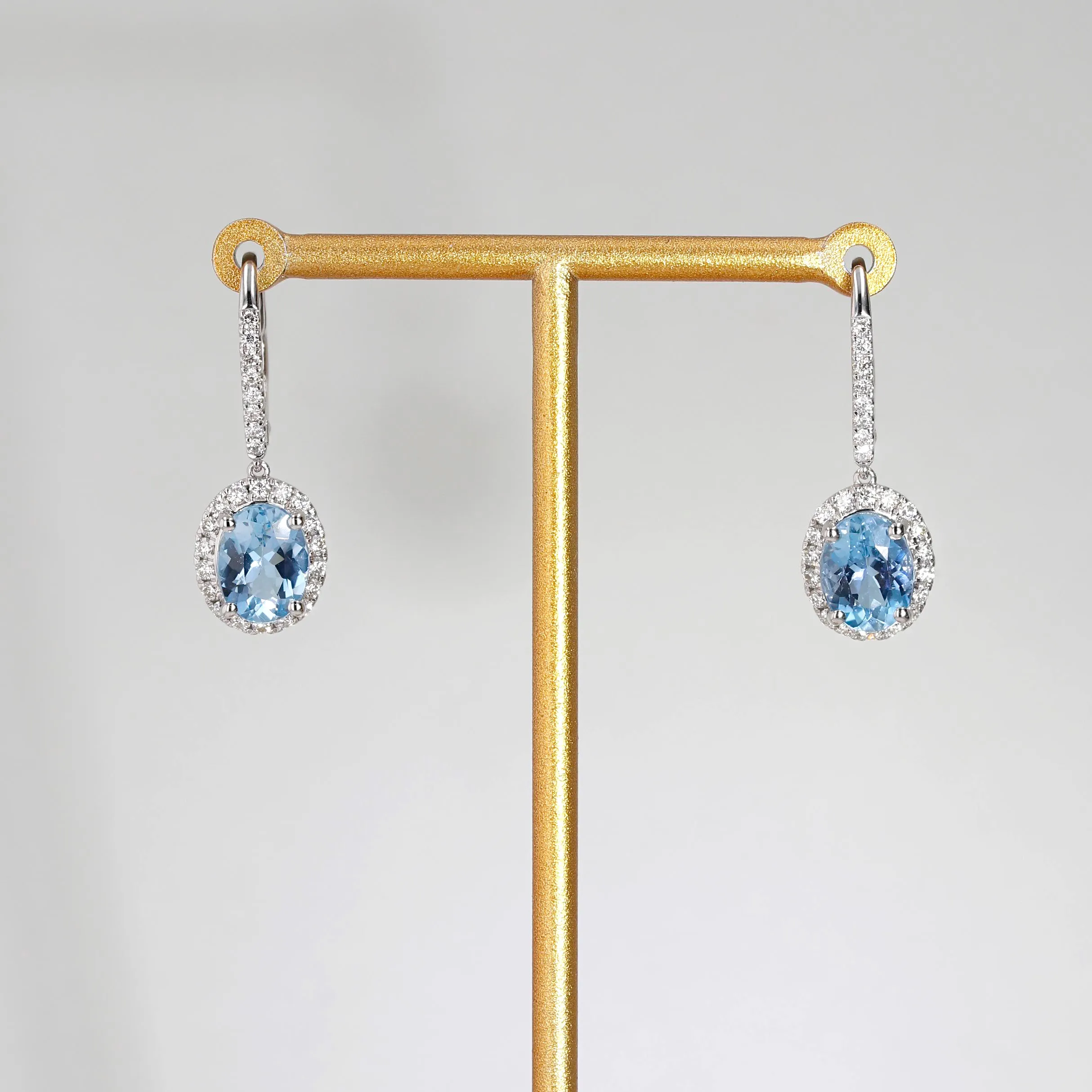 2.30tw Aquamarine Oval and 0.50tw Diamond Halo Drop Earrings