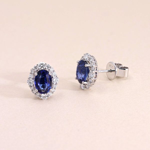 2.50tw Sapphire and Diamond Halo Stud Earrings Image 2 La Mine d'Or Moncton, NB