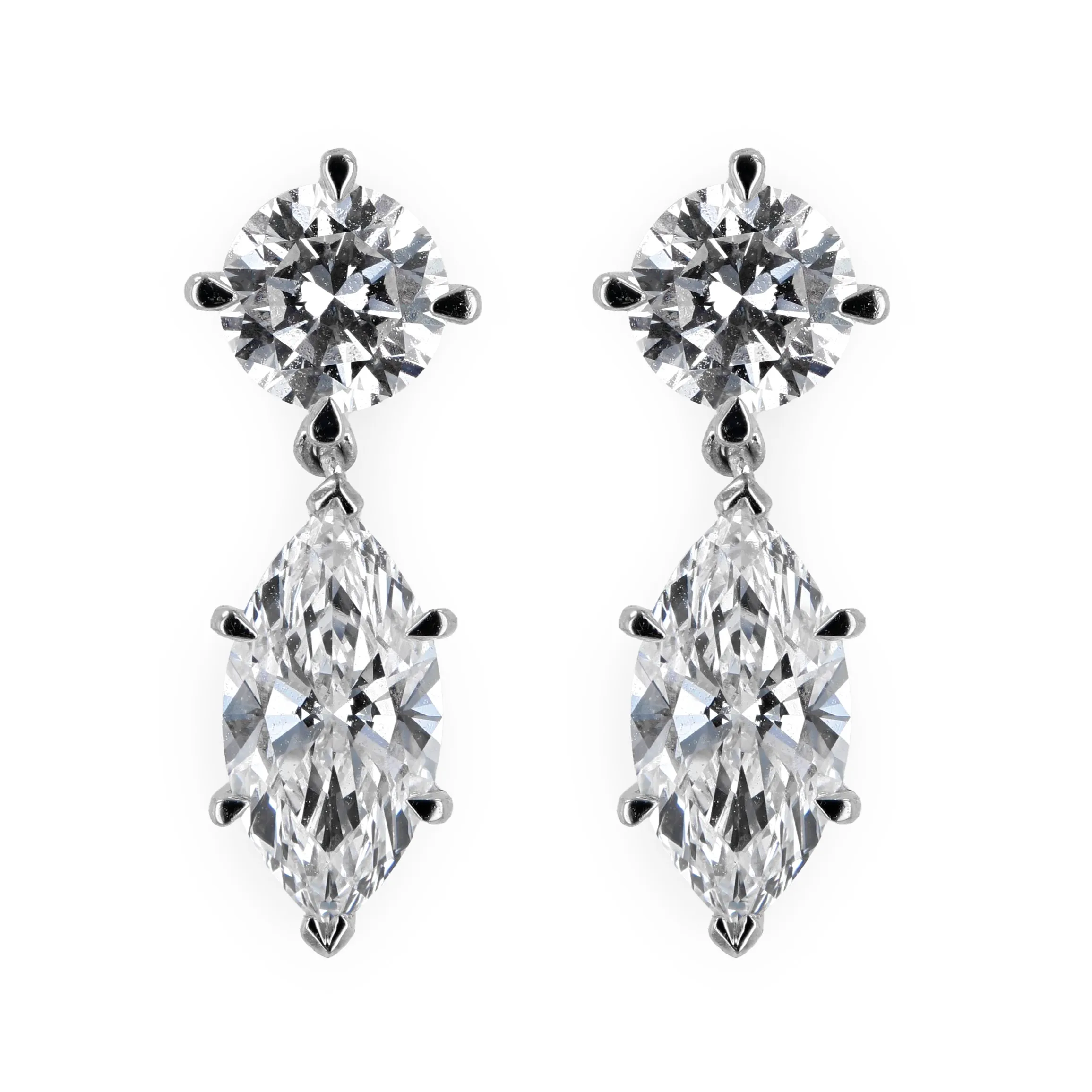 3.64tw Marquise and Round Brilliant Diamond Drop Earrings