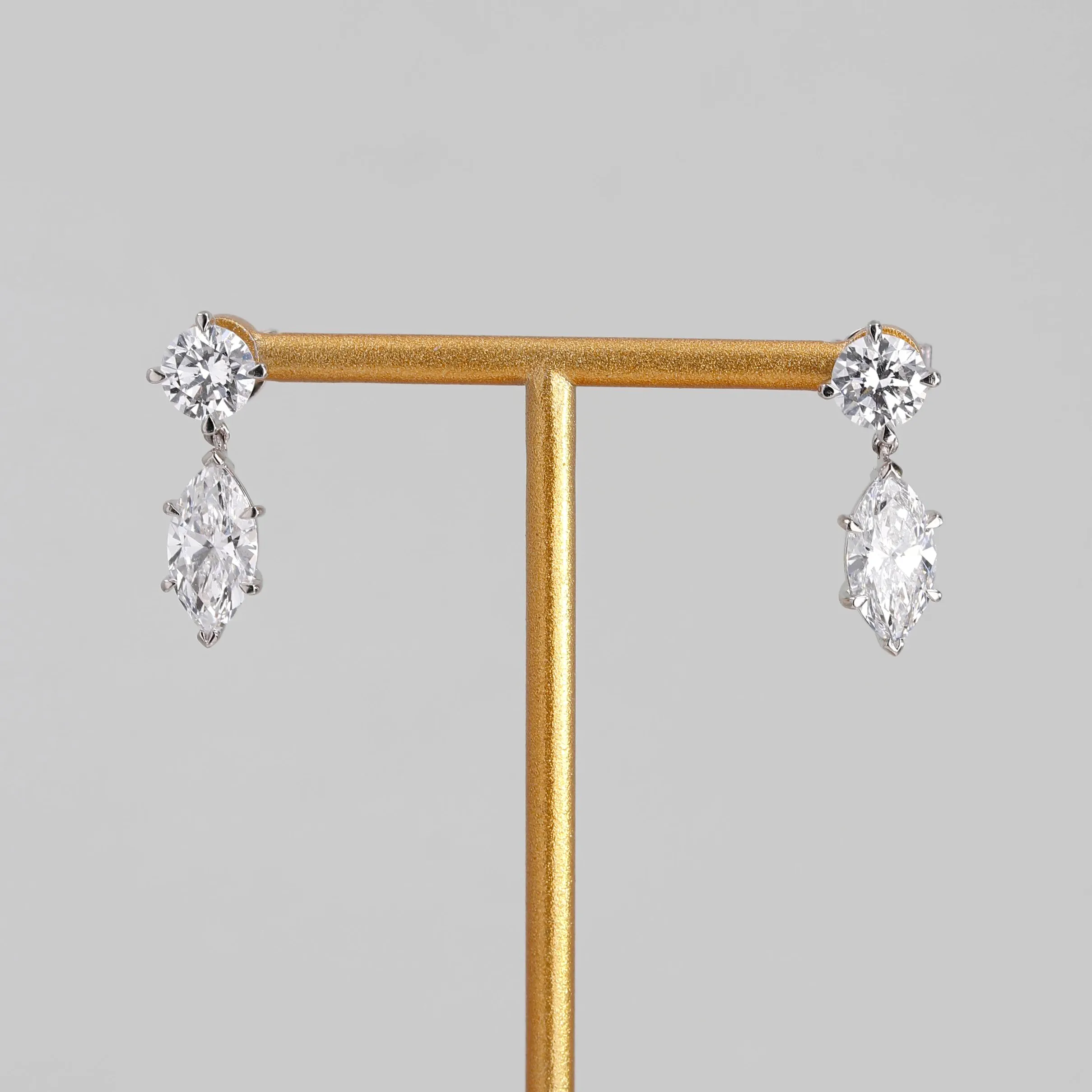 3.64tw Marquise and Round Brilliant Diamond Drop Earrings