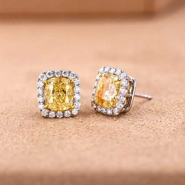 3.80tw Prive Yellow Diamond Halo Stud Earrings Image 4 La Mine d'Or Moncton, NB