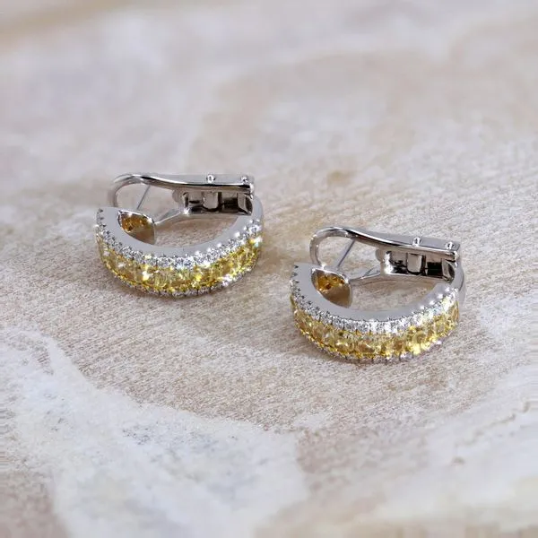 2.70tw Fancy Yellow & White Diamond Huggie 18kt White Gold Image 3 La Mine d'Or Moncton, NB