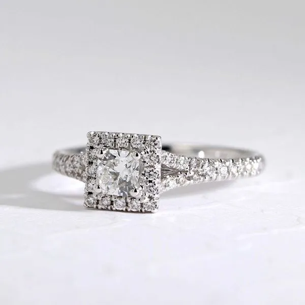 0.65tw Cushion Diamond Halo Split Shank Pave Engagement Ring Image 3 La Mine d'Or Moncton, NB