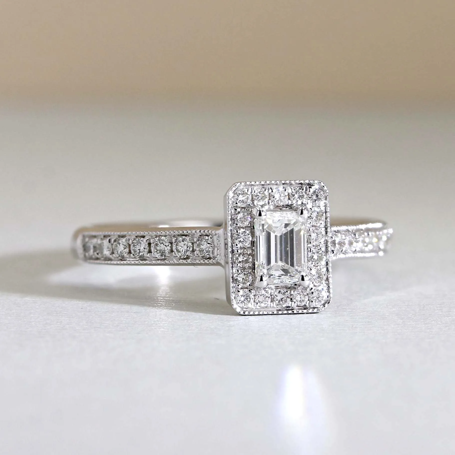 0.65tw Emerald Diamond Halo Pave Engagement Ring Image 3 La Mine d'Or Moncton, NB
