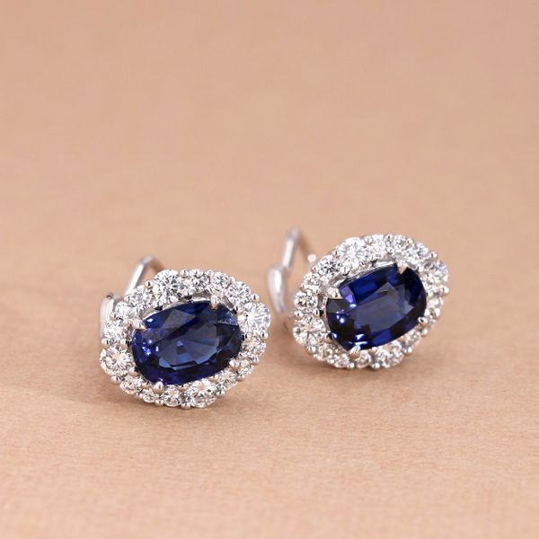 6.37tw Sapphire & Diamond Halo Earrings Image 3 La Mine d'Or Moncton, NB