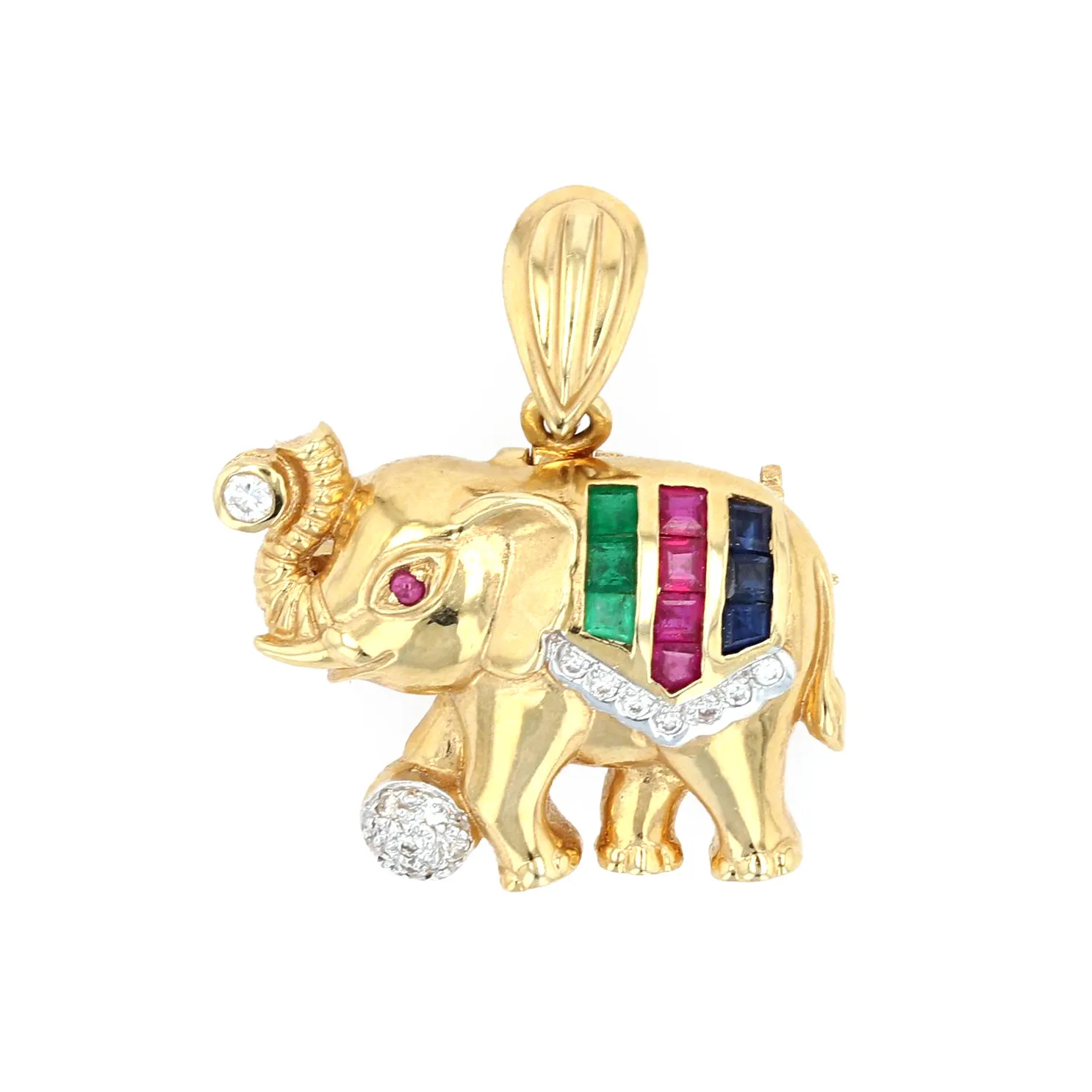 Estate 18kt Yellow Gold Multi-Gemstone & Diamond Elephant Pendant La Mine d'Or Moncton, NB