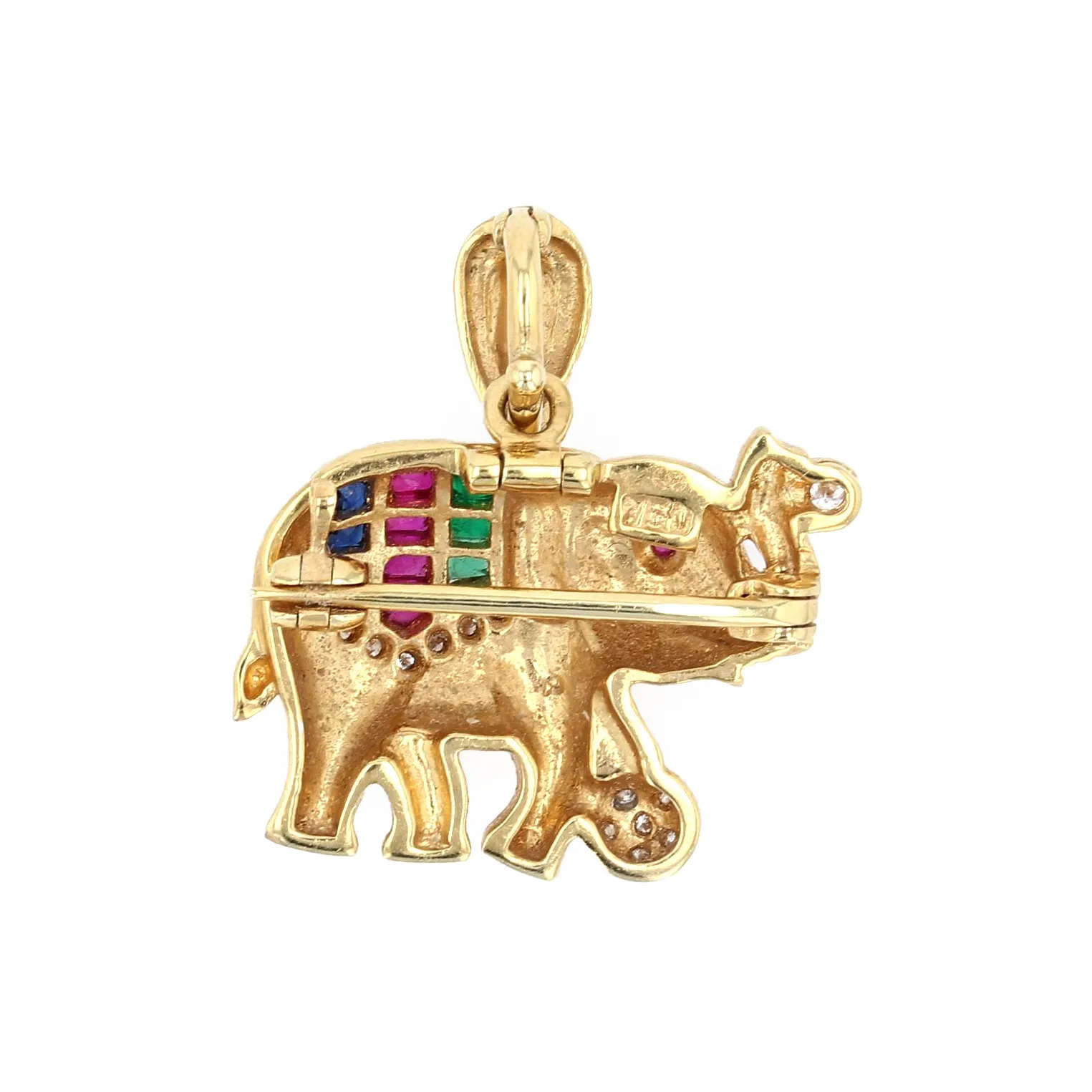 Estate 18kt Yellow Gold Multi-Gemstone & Diamond Elephant Pendant Image 2 La Mine d'Or Moncton, NB