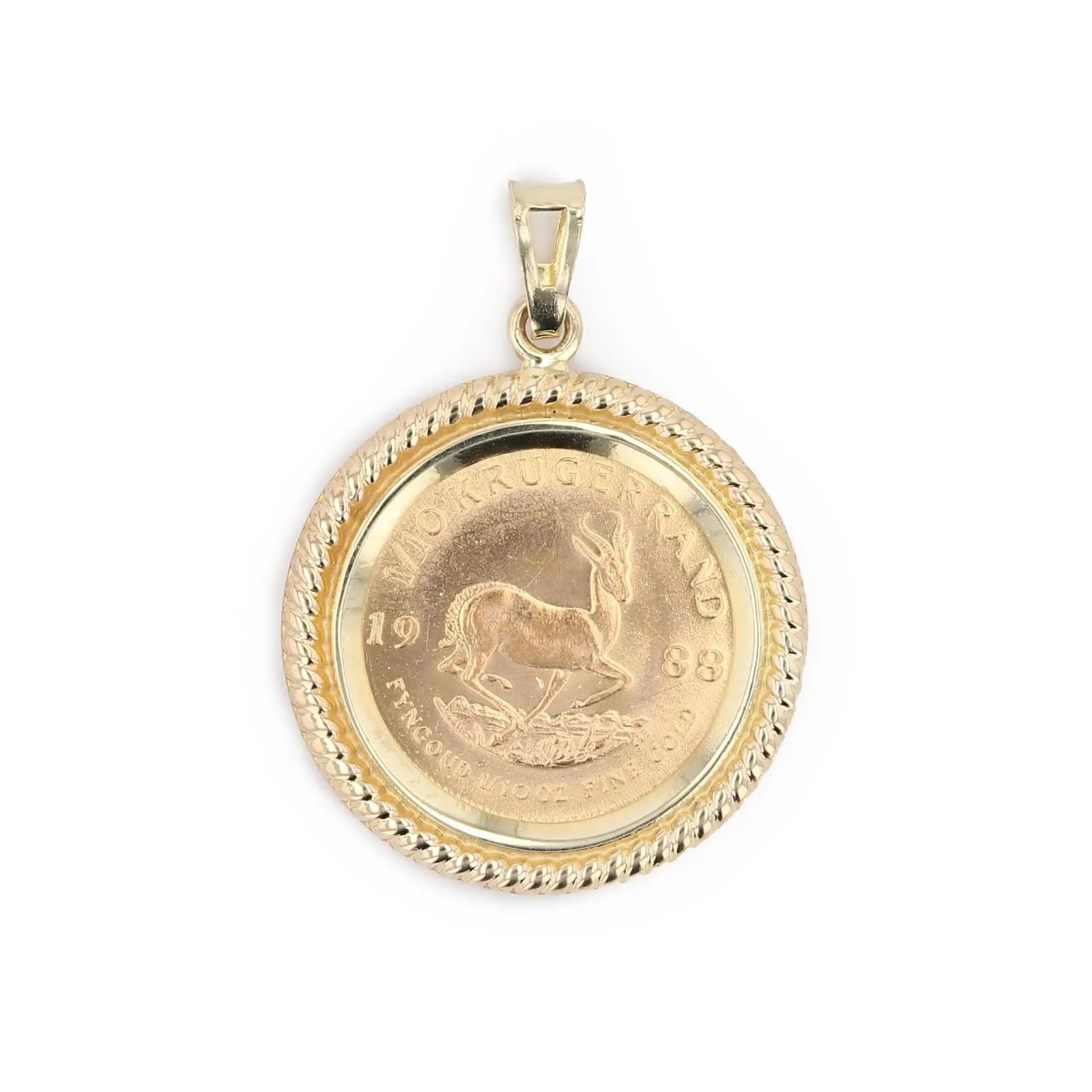 Estate 1/10th Ounce Fine Gold Krugerrand Coin Pendant 1988 Image 2 La Mine d'Or Moncton, NB