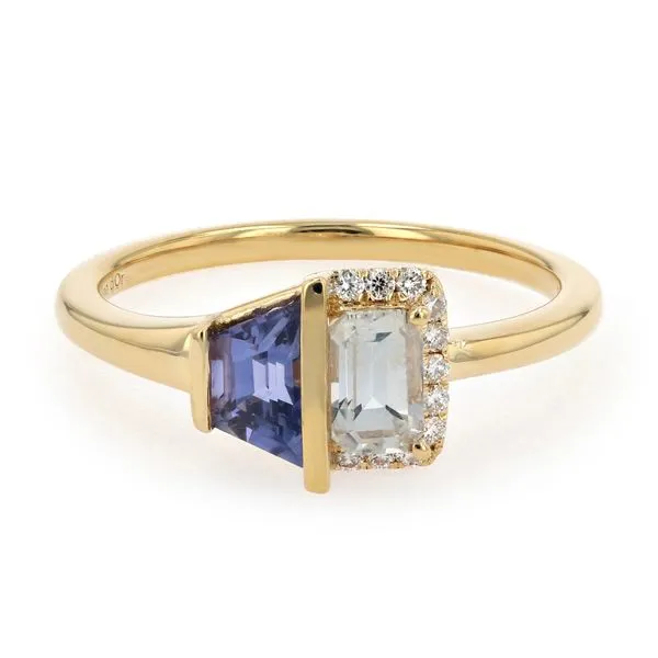 1.25tw Toi et Moi Emerald Cut Trapezoid Sapphire & Diamond Ring 18kt Yellow Gold La Mine d'Or Moncton, NB