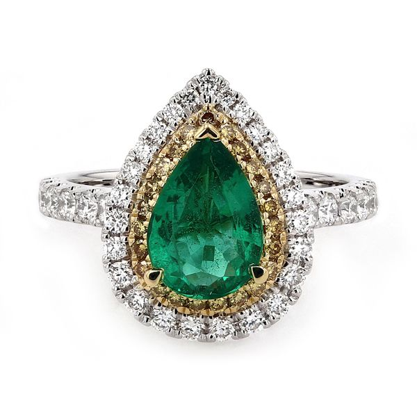 2.01tw Pear Shaped Emerald and Diamond Halo Ring La Mine d'Or Moncton, NB