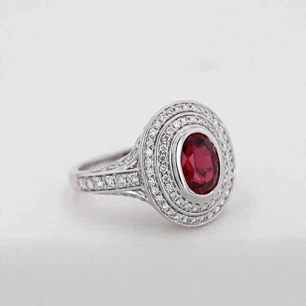 2.50tw Oval Ruby & Diamonds Halo Fashion Ring Image 3 La Mine d'Or Moncton, NB
