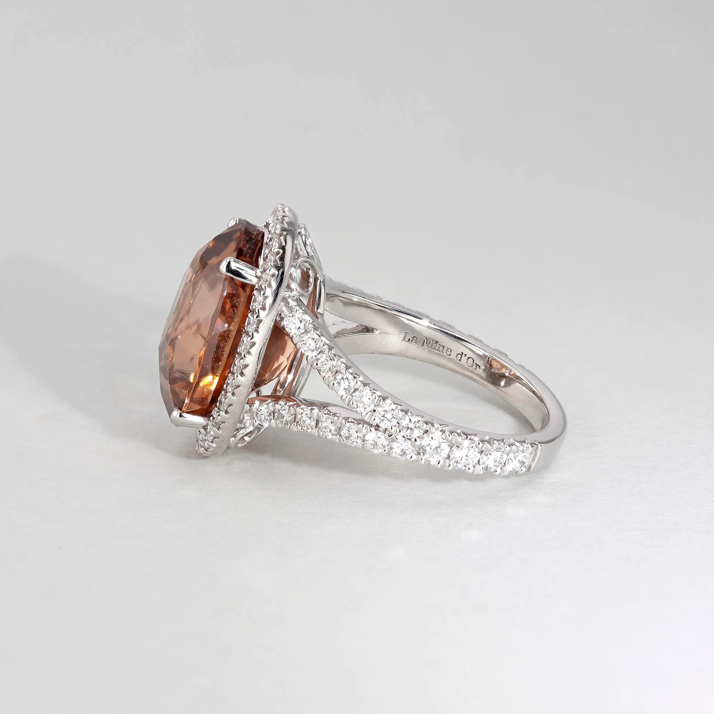 13.80ct Oval Honey Brown Zircon and Diamond Halo Ring Image 4 La Mine d'Or Moncton, NB