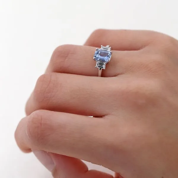 2.00tw Brooklyn Emerald Three Stone Sapphire & Diamond Ring 18kt White Gold Image 4 La Mine d'Or Moncton, NB