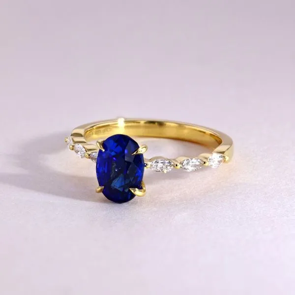 2.30tw Berlin Pave Oval Sapphire & Marquise Diamond Ring 18kt Yellow Gold Image 3 La Mine d'Or Moncton, NB