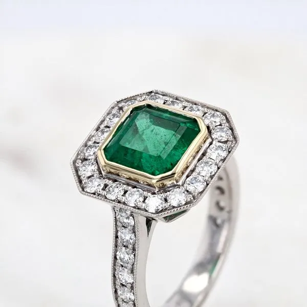 3.78tw Emerald and Diamond Halo Ring in Gold & Palladium Image 4 La Mine d'Or Moncton, NB