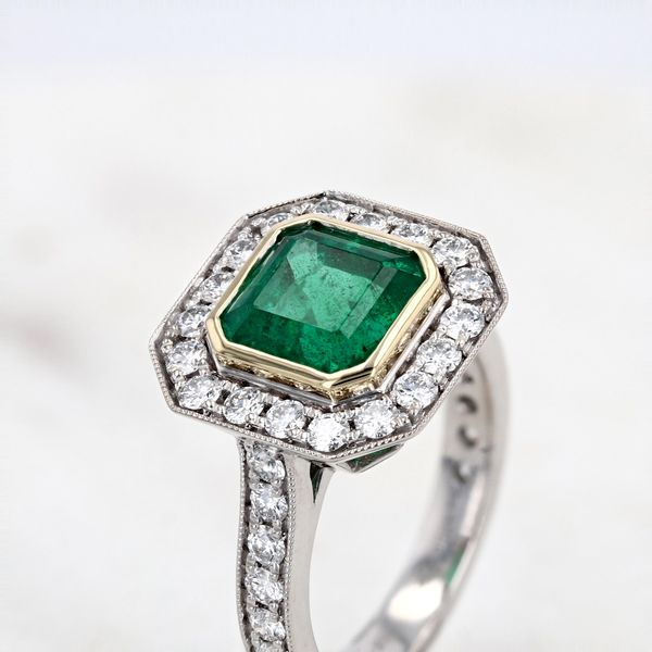 3.78tw Emerald and Diamond Halo Ring in Gold & Palladium Image 4 La Mine d'Or Moncton, NB