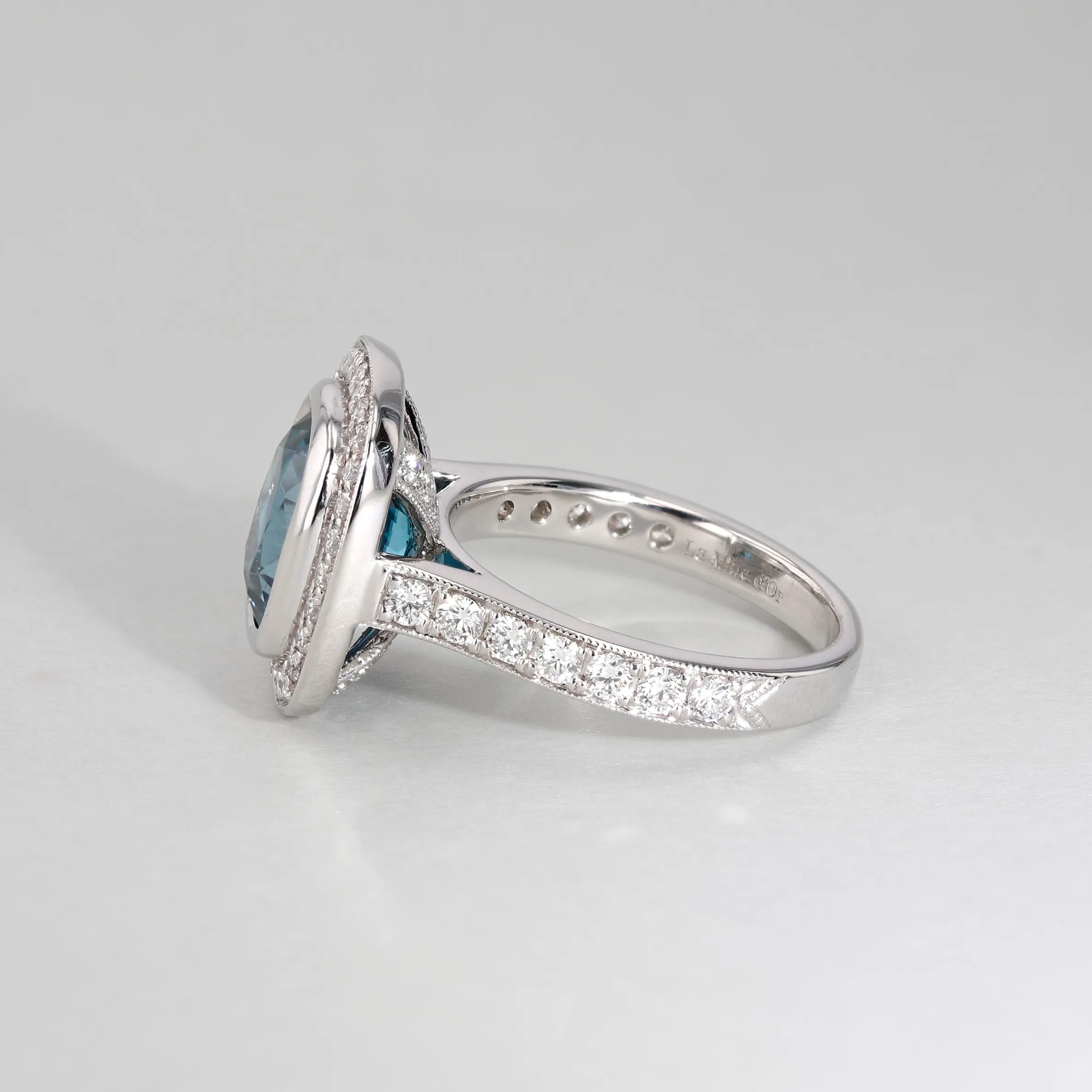 5.90ct Blue Zircon and Diamond Halo Ring Image 4 La Mine d'Or Moncton, NB