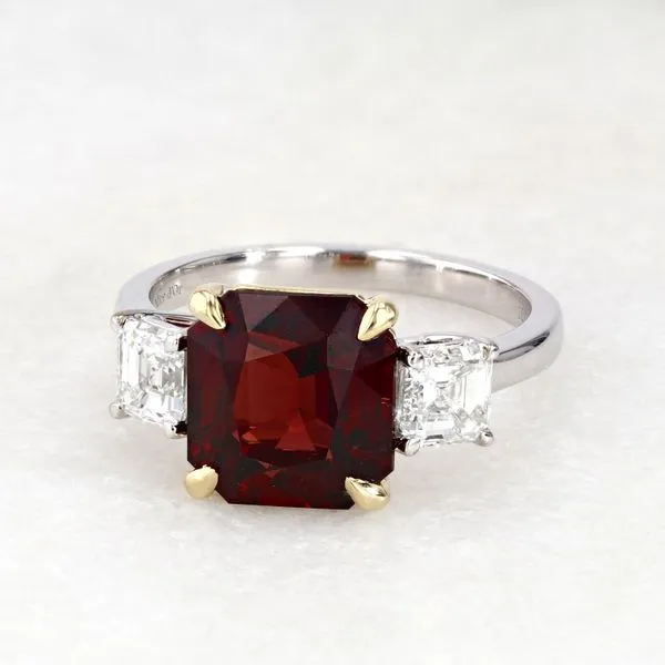 5.25tw Red Spinel and Diamond Trinity Ring 18kt White Palladium & Yello Gold Image 3 La Mine d'Or Moncton, NB
