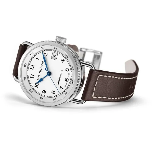 Hamilton Stainless Khaki Navy Pioneer Automatic with Round White Dial and Brown Strap Image 3 La Mine d'Or Moncton, NB