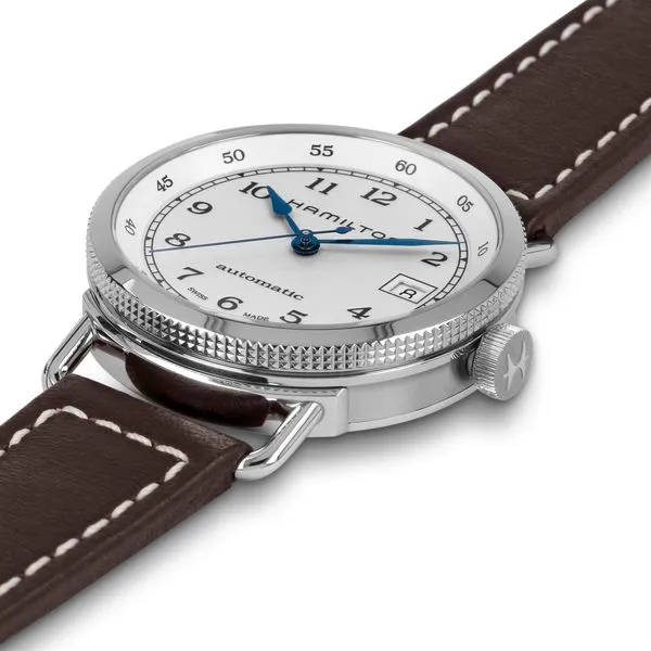 Hamilton Stainless Khaki Navy Pioneer Automatic with Round White Dial and Brown Strap Image 4 La Mine d'Or Moncton, NB