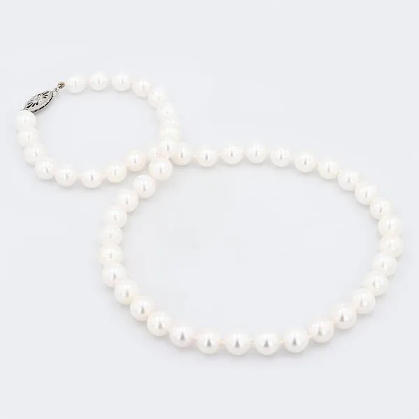 Akoya White Pearl Necklace set with 14kt White Gold Filigree Clasp La Mine d'Or Moncton, NB