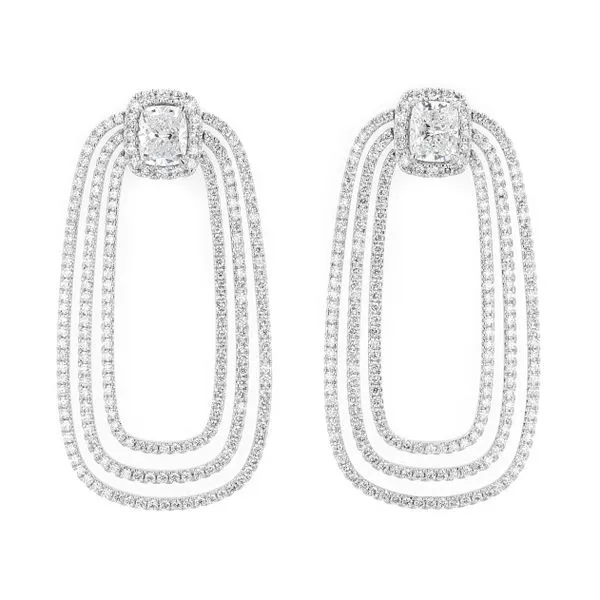 5.04ct La Maison Cushion Diamond Halo Drop Earrings 18kt White Gold La Mine d'Or Moncton, NB