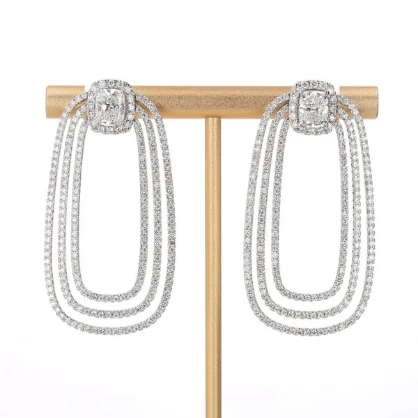 5.04ct La Maison Cushion Diamond Halo Drop Earrings 18kt White Gold Image 4 La Mine d'Or Moncton, NB