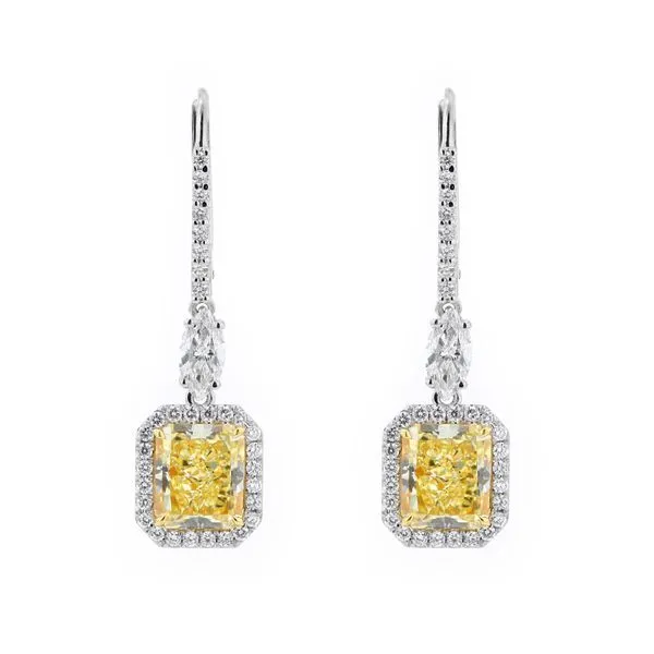 6.25ct La Maison Fancy Yellow Diamond Halo Drop Earrings La Mine d'Or Moncton, NB