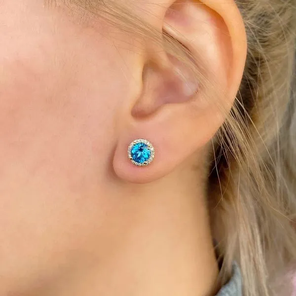2.20tw Shy Creation Color Blue Topaz and Diamond Stud Earrings Image 2 La Mine d'Or Moncton, NB