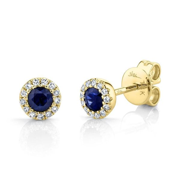 0.36tw Sapphire and Diamond Halo Earrings 14kt Yellow Gold La Mine d'Or Moncton, NB