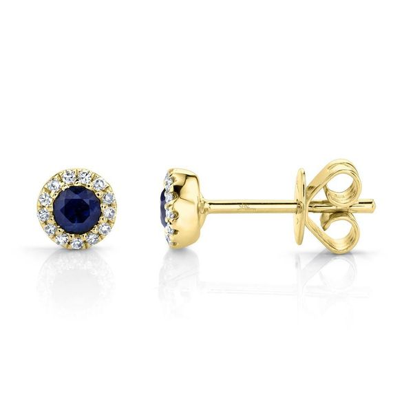 0.36tw Sapphire and Diamond Halo Earrings 14kt Yellow Gold Image 2 La Mine d'Or Moncton, NB