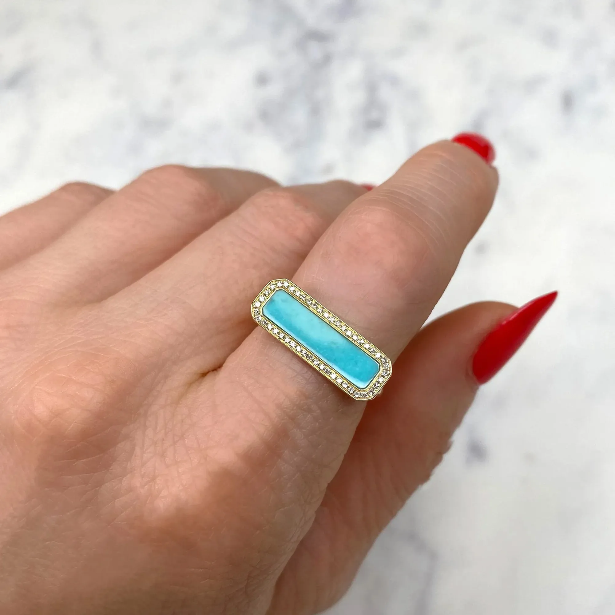 1.15tw Shy Creation Kate Diamond and Turquoise Bar Ring Image 2 La Mine d'Or Moncton, NB