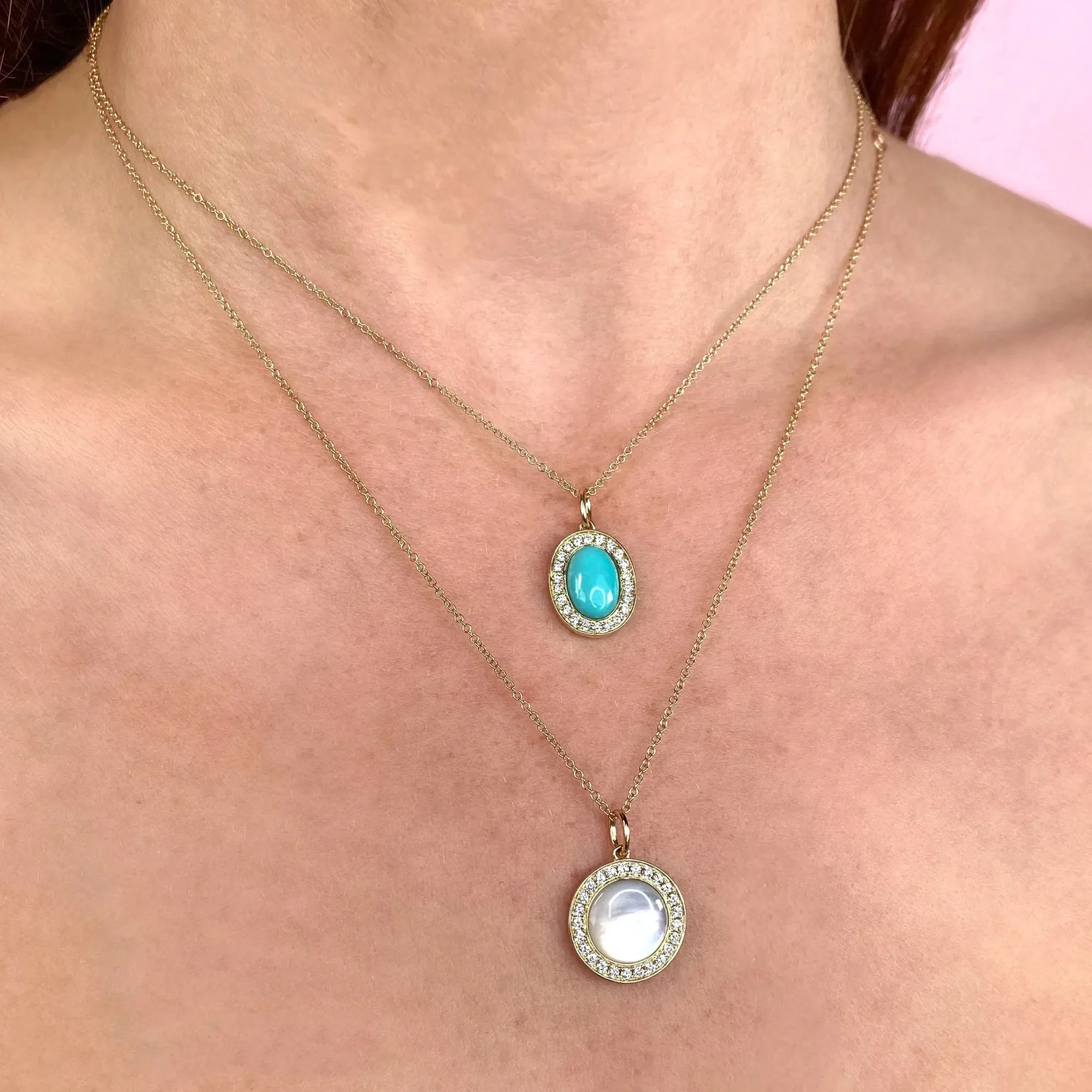 1.85tw Shy Creation Diamond Halo and Turquoise Pendant Image 2 La Mine d'Or Moncton, NB