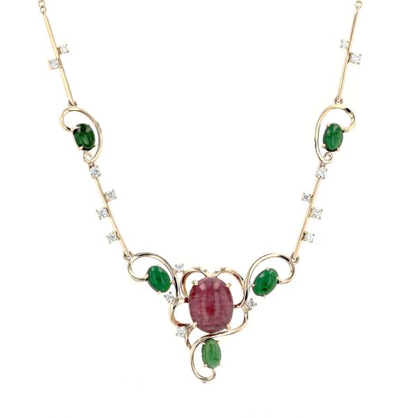 Custom Designed Necklace with Cats Eye and Green Tourmaline La Mine d'Or Moncton, NB