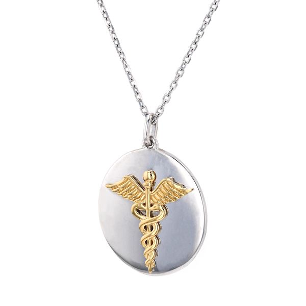 Caduceus "Medical Hero Medallion" pendant sterling and gold on a 16"-18" adjustable link chain Image 2 La Mine d'Or Moncton, NB