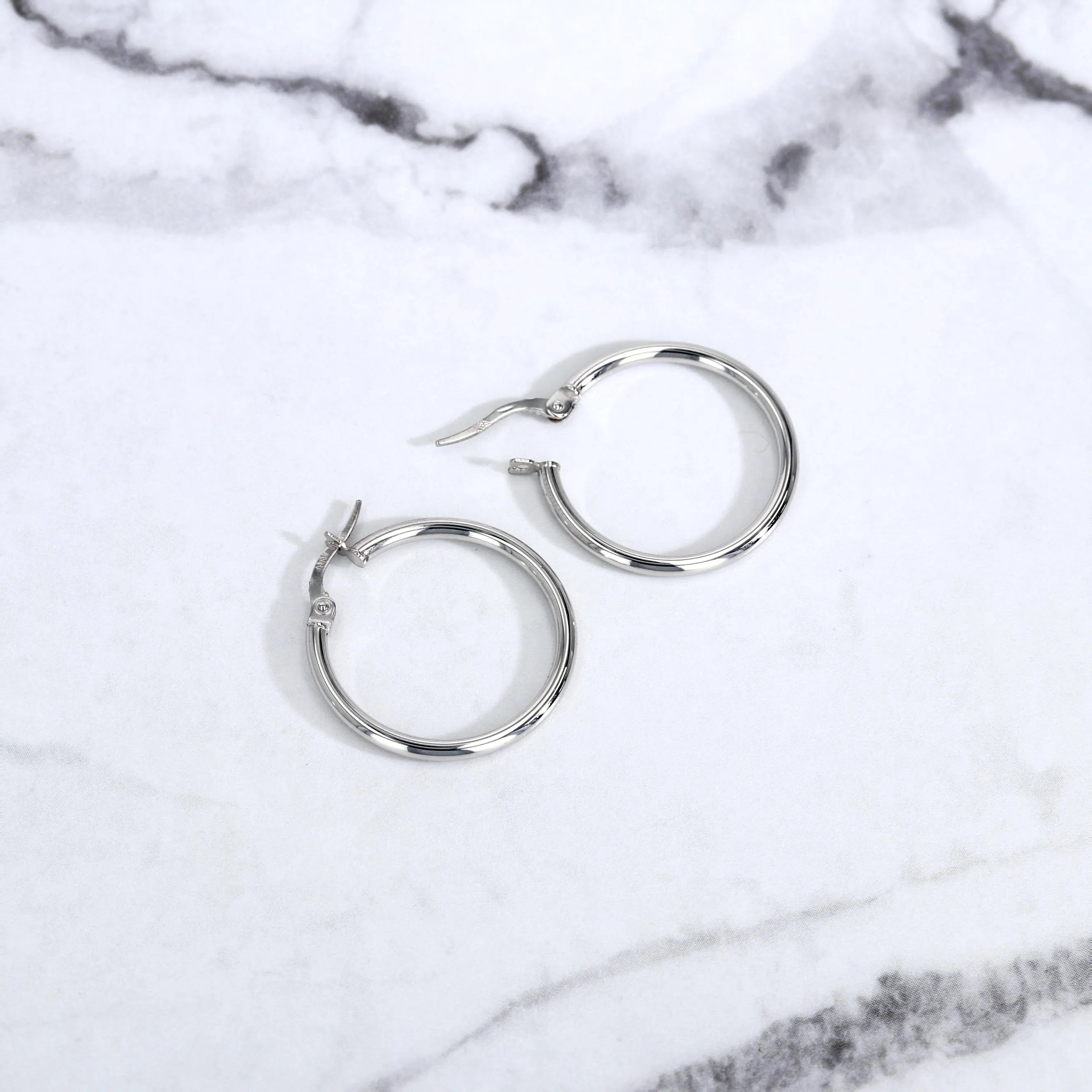 10kt White Gold Medium Thin Hoop Earrings Image 2 La Mine d'Or Moncton, NB