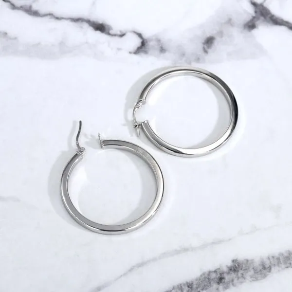 10kt White Gold Large Flat Hoop Earrings Image 2 La Mine d'Or Moncton, NB