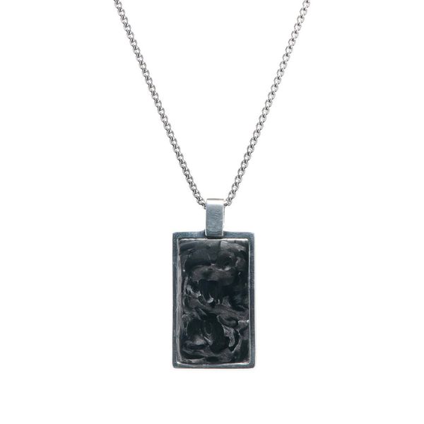 William Henry Carbon Shift Dog Tag with Crushed Carbon Fiber in Sterling Silver, 22" in Length La Mine d'Or Moncton, NB